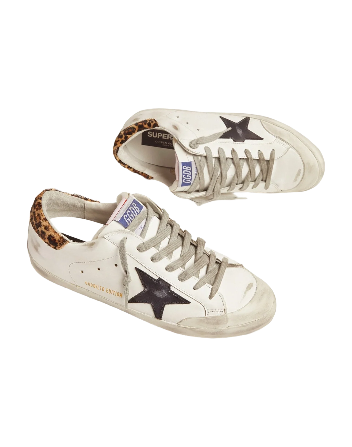 Men | Limited Edition Lab Super-Star Sneakers with Leopard-Print Heel Tab | White x Black x Brown Leo