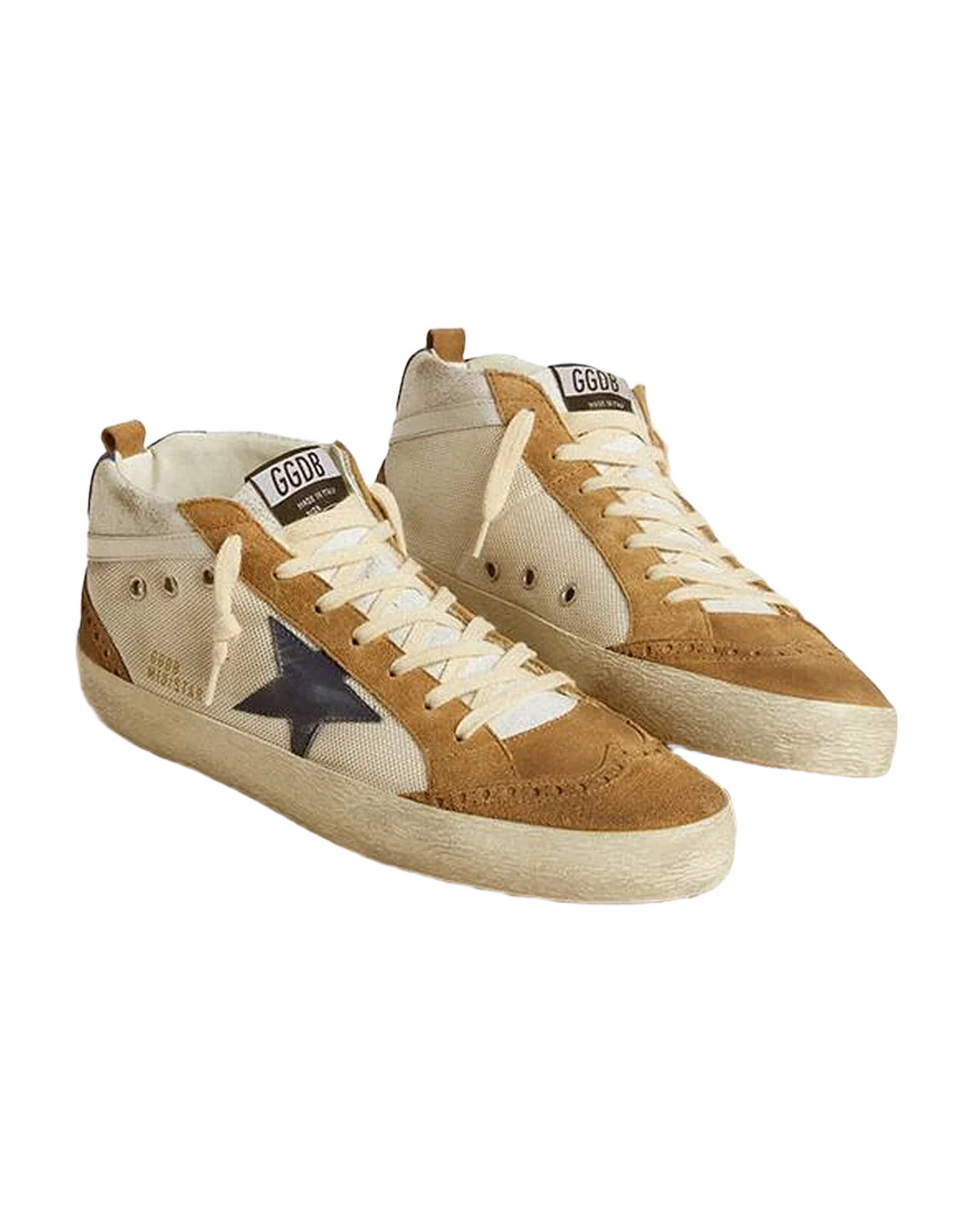 Men | Mid Star Brown & White Suede with Blue Star | White x Tabacco x Medieval Blue - Image 4