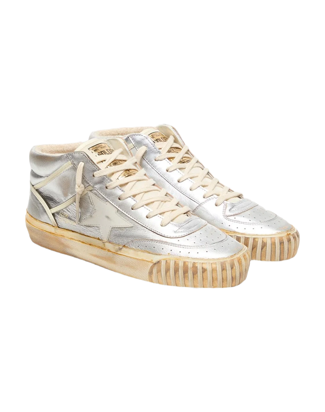 Men | Mid Star Ltd Silver Metallic Leather with Ivory Star | Silver x White Beige x White - Image 7