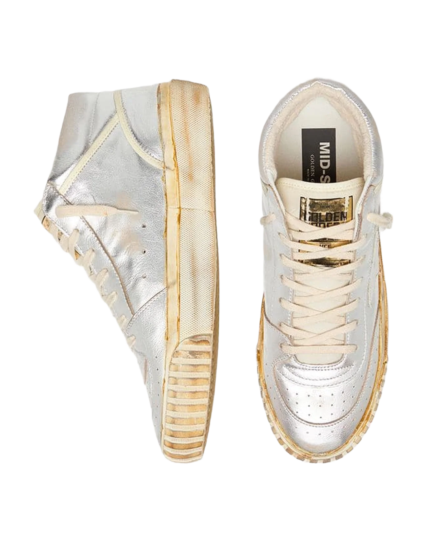 Men | Mid Star Ltd Silver Metallic Leather with Ivory Star | Silver x White Beige x White - Image 9