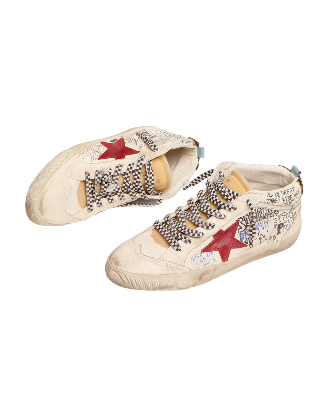 Men | Mid Star Ltd with Contrasting Lettering & Red Star | White x Red x Beige Brown Leo x Silver x Light Blue