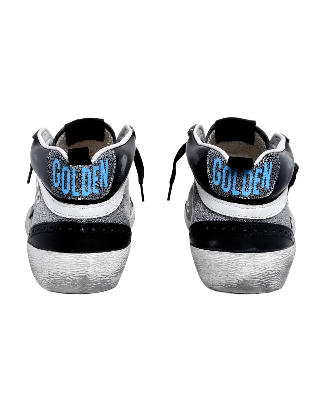 Men | Mid Star Sneakers Black Leather & Silver Mesh | Black x Grey x White - Image 6