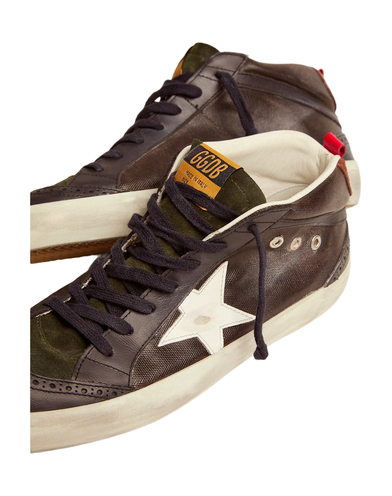 Men | Mid Star Sneakers Dark Blue Canvas with White Leather Star | Dark Brown x White x Dark Blue