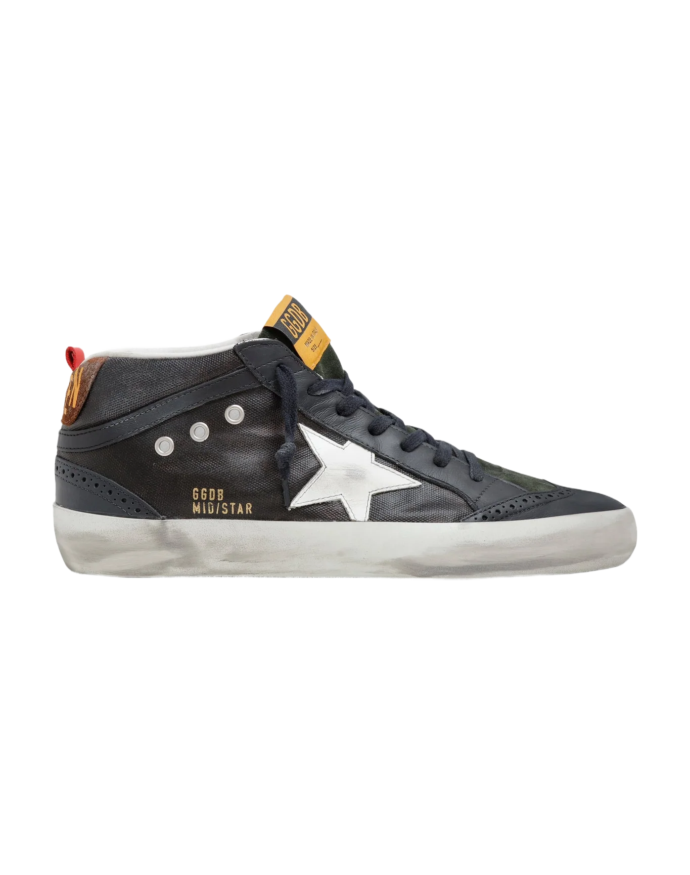 Men | Mid Star Sneakers Dark Blue Canvas with White Leather Star | Dark Brown x White x Dark Blue - Image 6