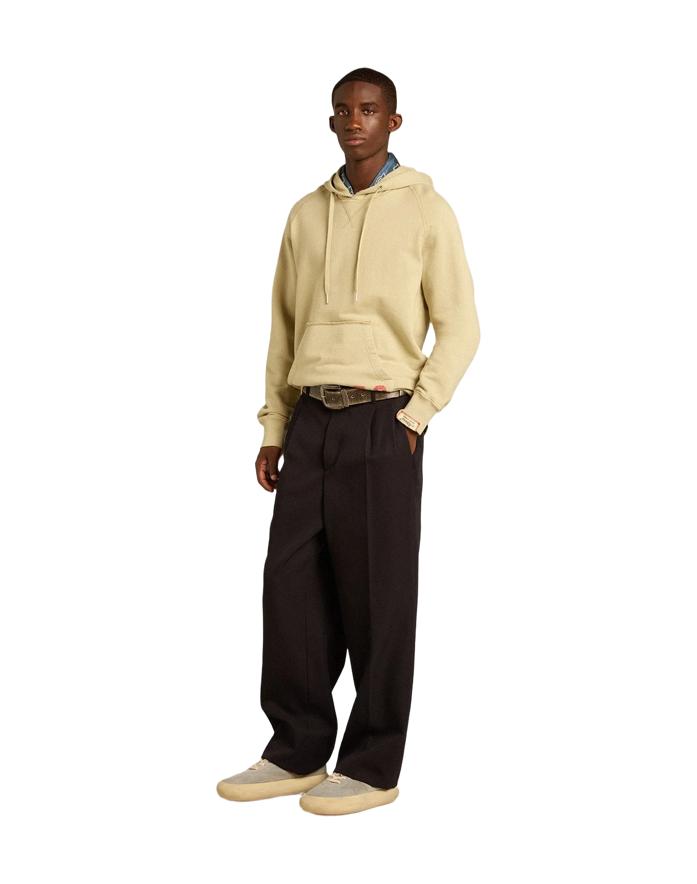 Men | Pale Eucalyptus-Colored Hoodie with Front Pocket | Eucalyptus x Dark Red - Image 3