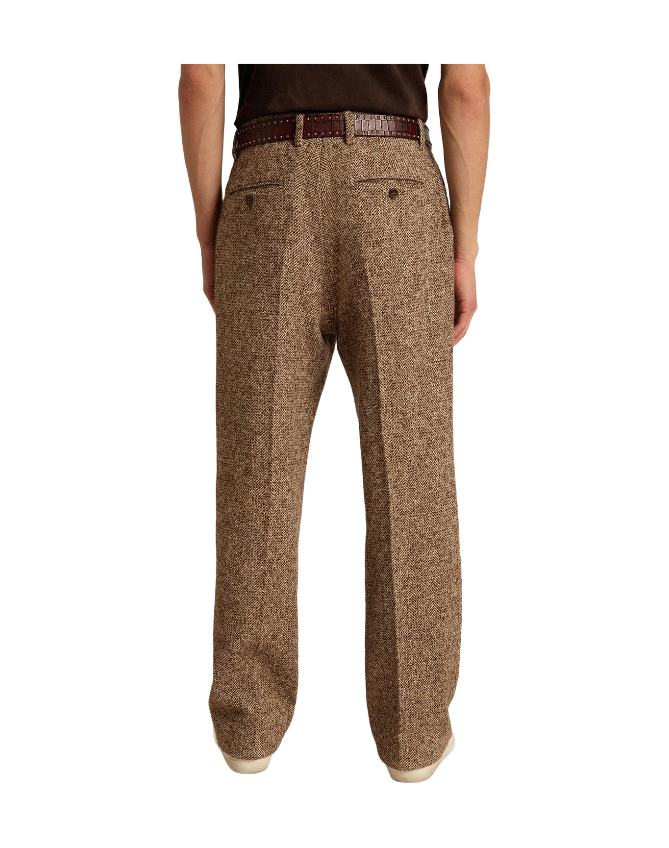 Men | Pants Beige & Brown Wool & Silk Blend Fabric | Beige x Brown x Bluette - Image 8