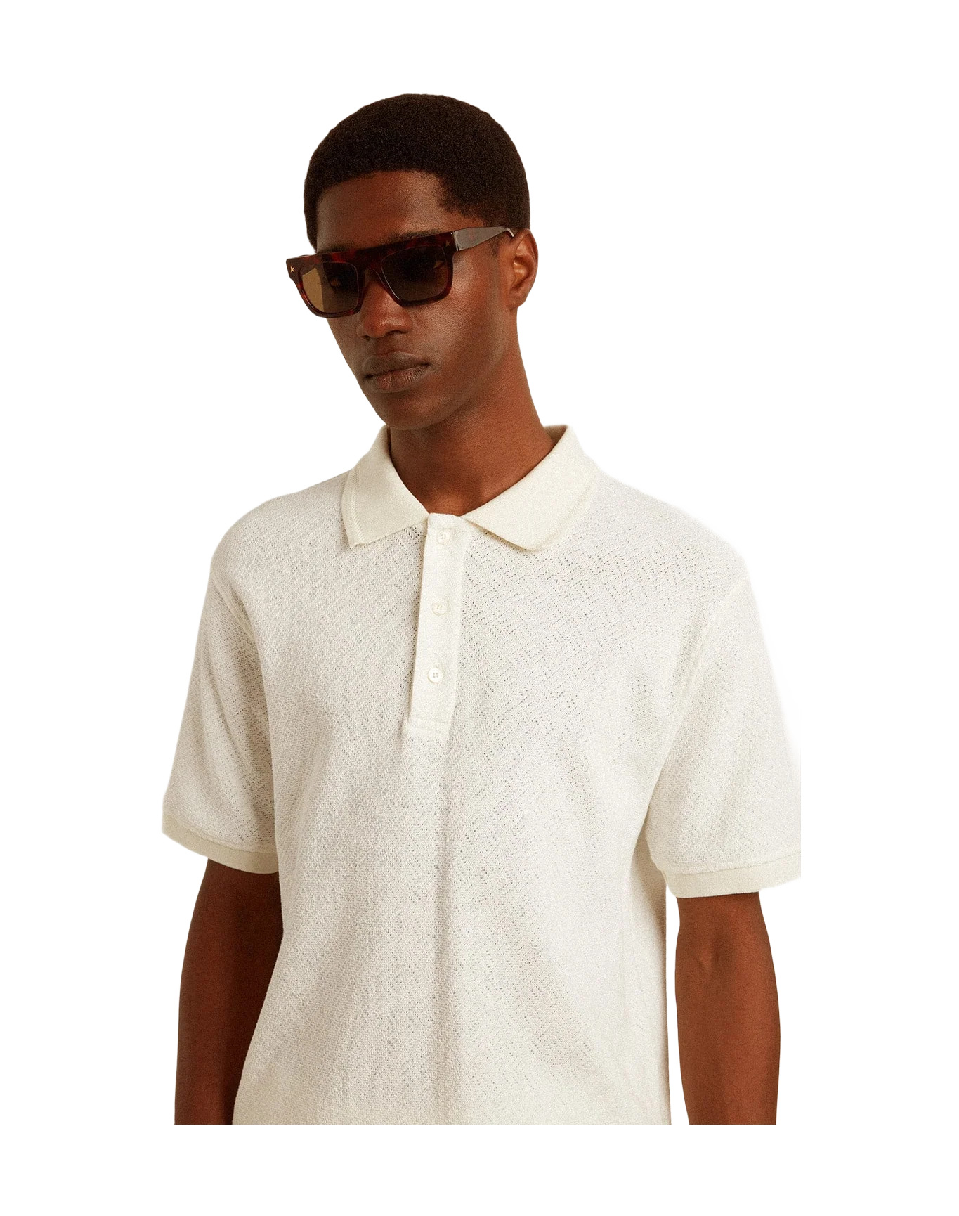 Men | Polo Shirt White Cotton with Mother-Of-Pearl Buttons | White - Image 3