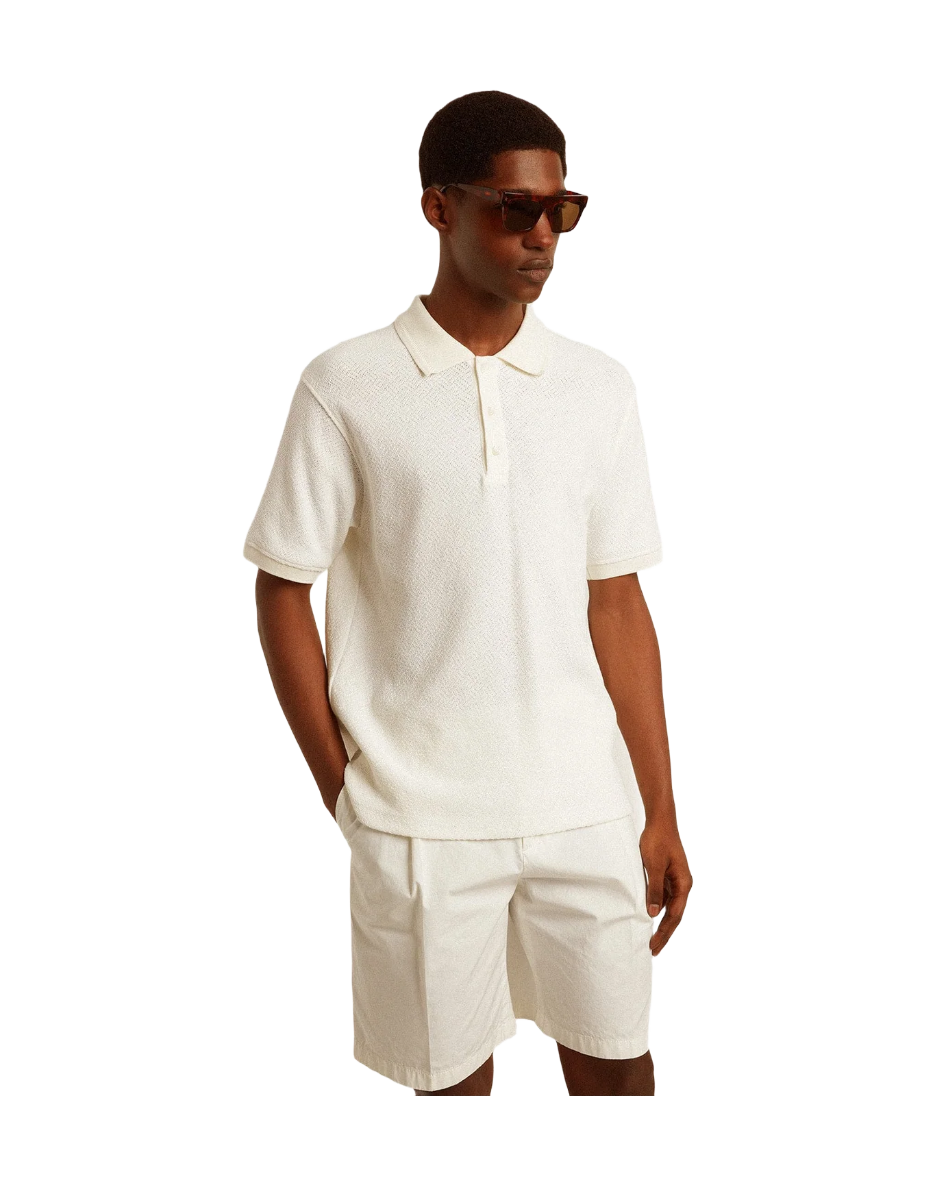 Men | Polo Shirt White Cotton with Mother-Of-Pearl Buttons | White - Image 4