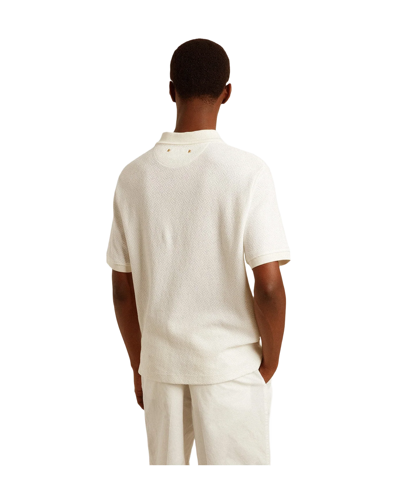 Men | Polo Shirt White Cotton with Mother-Of-Pearl Buttons | White - Image 5