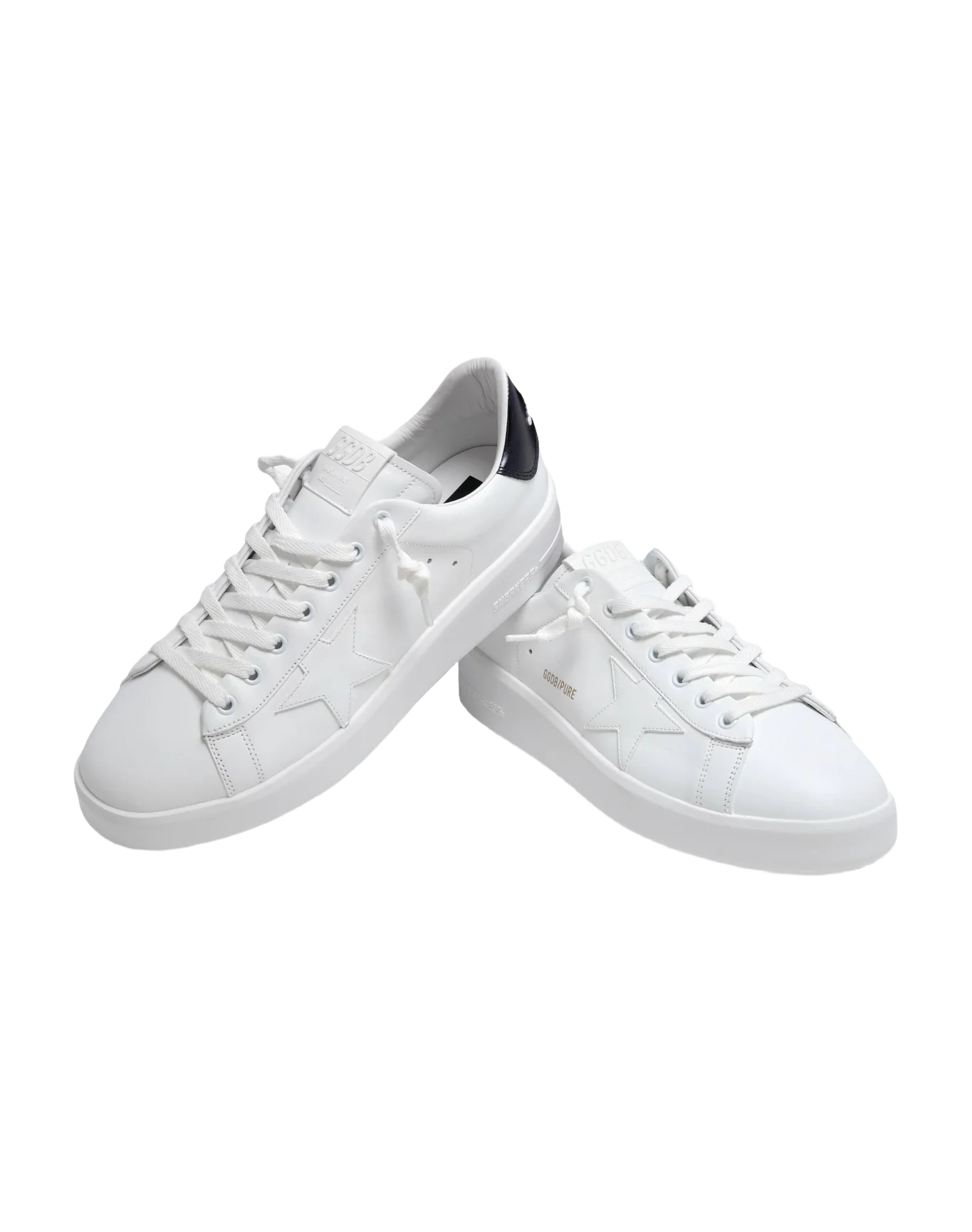 Men | Purestar Sneakers White Leather with Black Heel Tab | White x Navy Blue - Image 2