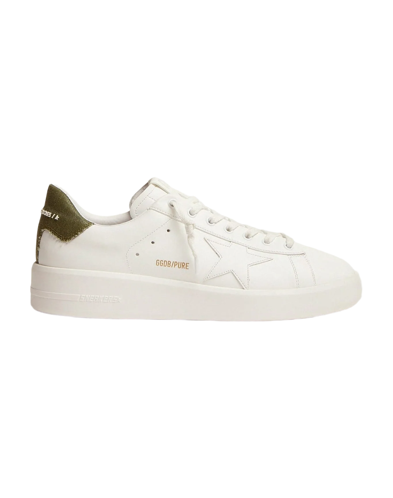 Men | Purestar Sneakers White Leather with Green Canvas Heel Tab | White x Dark Green