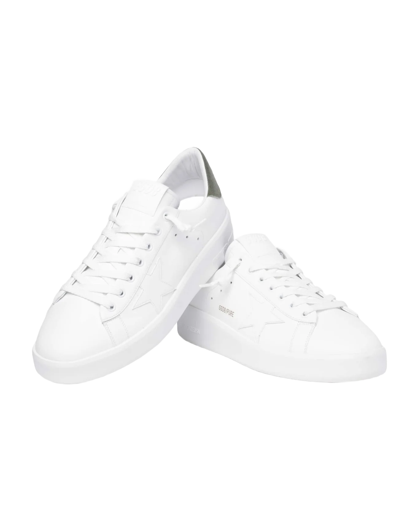 Men | Purestar Sneakers White Leather with Green Canvas Heel Tab | White x Dark Green - Image 3