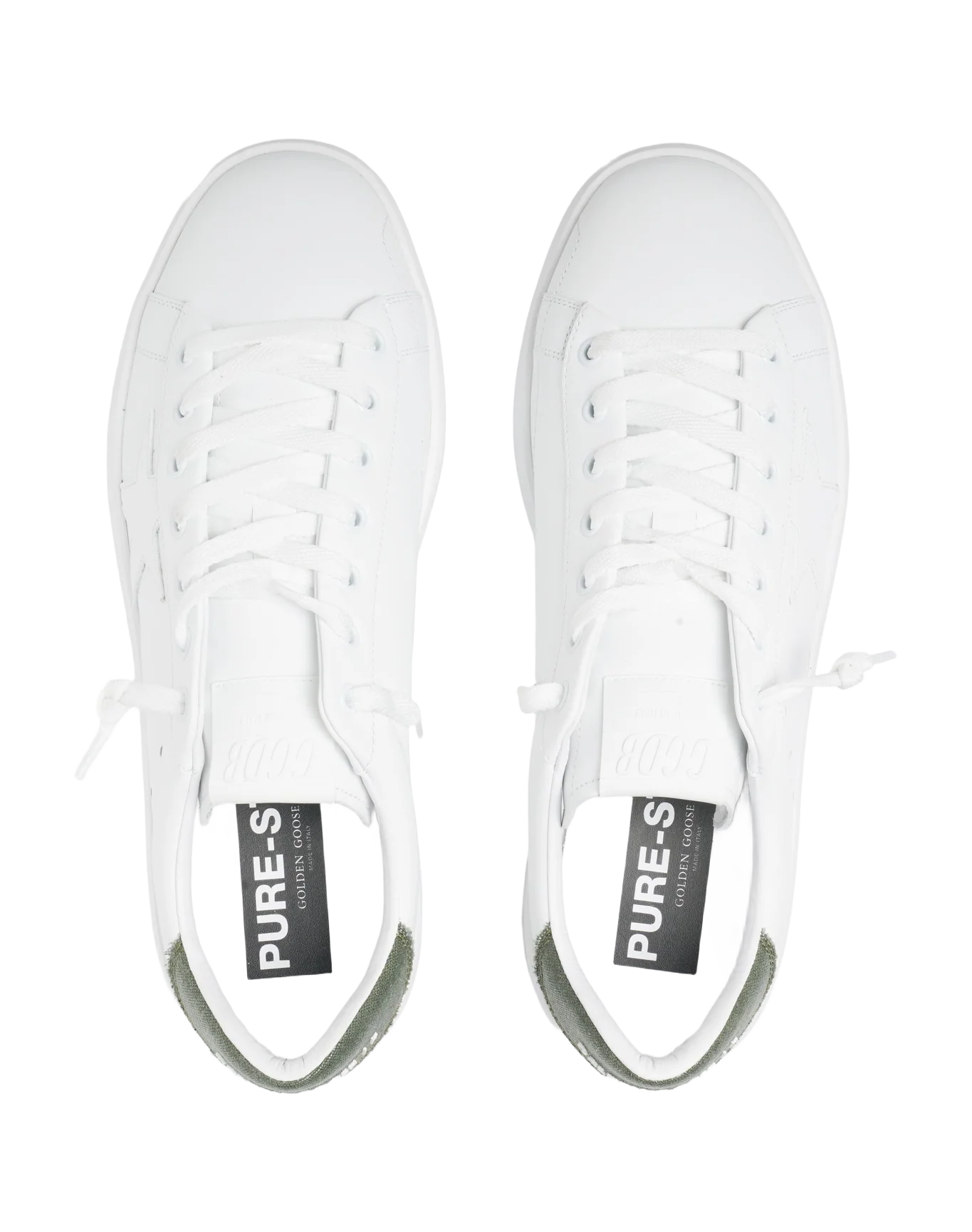 Men | Purestar Sneakers White Leather with Green Canvas Heel Tab | White x Dark Green - Image 4