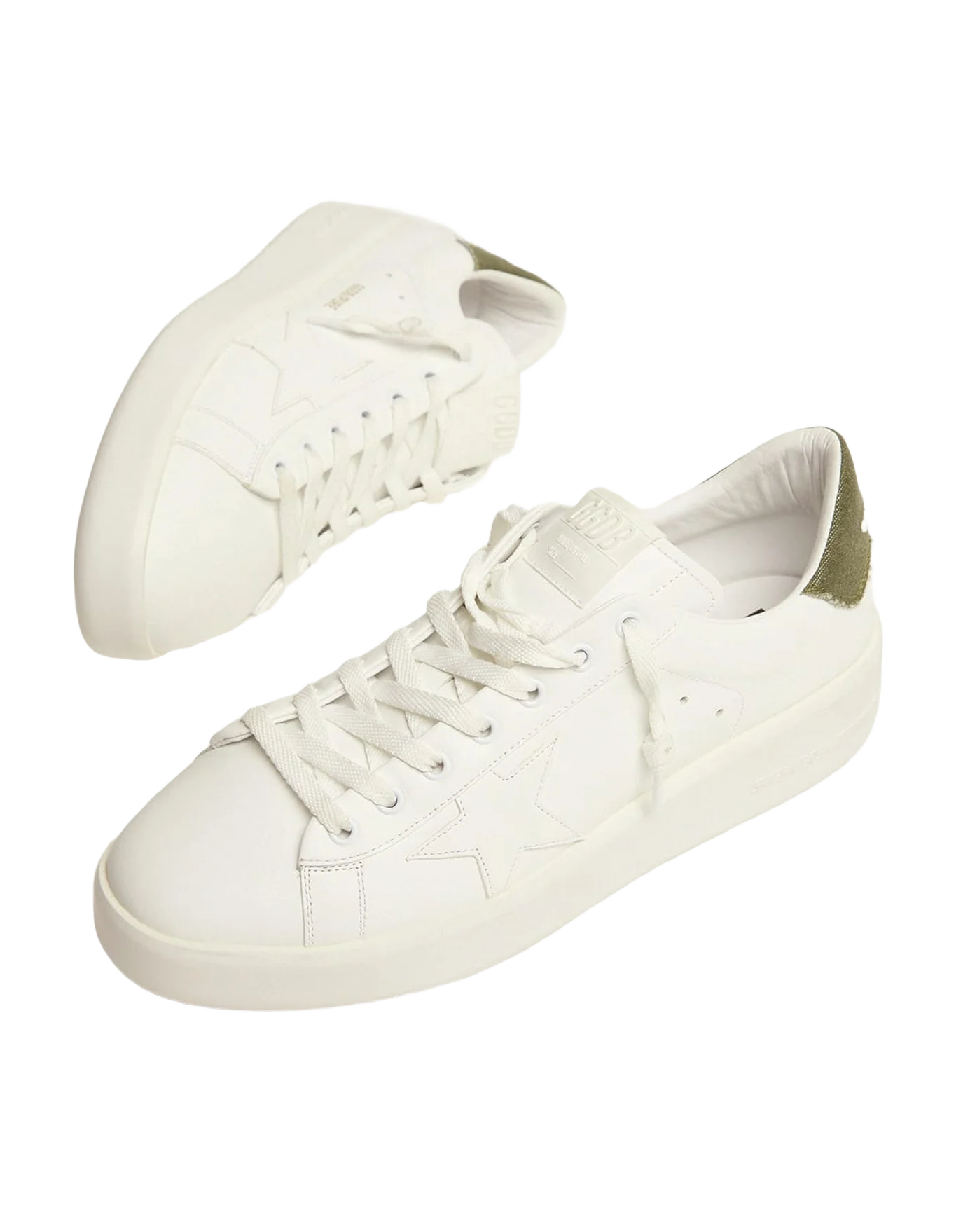 Men | Purestar Sneakers White Leather with Green Canvas Heel Tab | White x Dark Green - Image 5