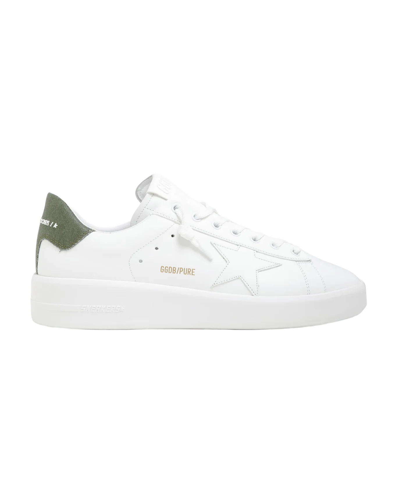 Men | Purestar Sneakers White Leather with Green Canvas Heel Tab | White x Dark Green - Image 7
