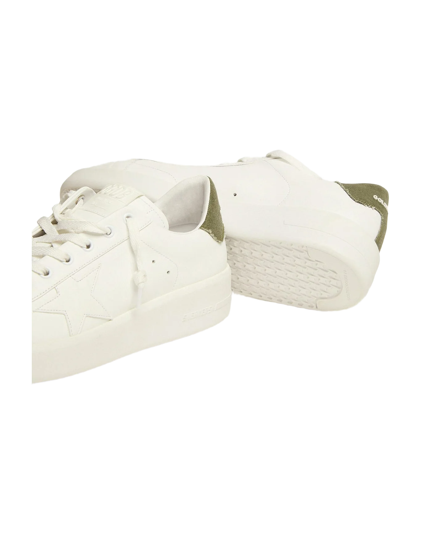Men | Purestar Sneakers White Leather with Green Canvas Heel Tab | White x Dark Green - Image 9