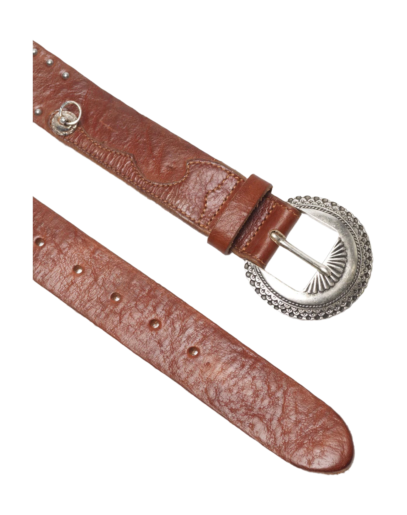 Men | Ranch Brown Leather Belt with Decorative Studs - Image 2