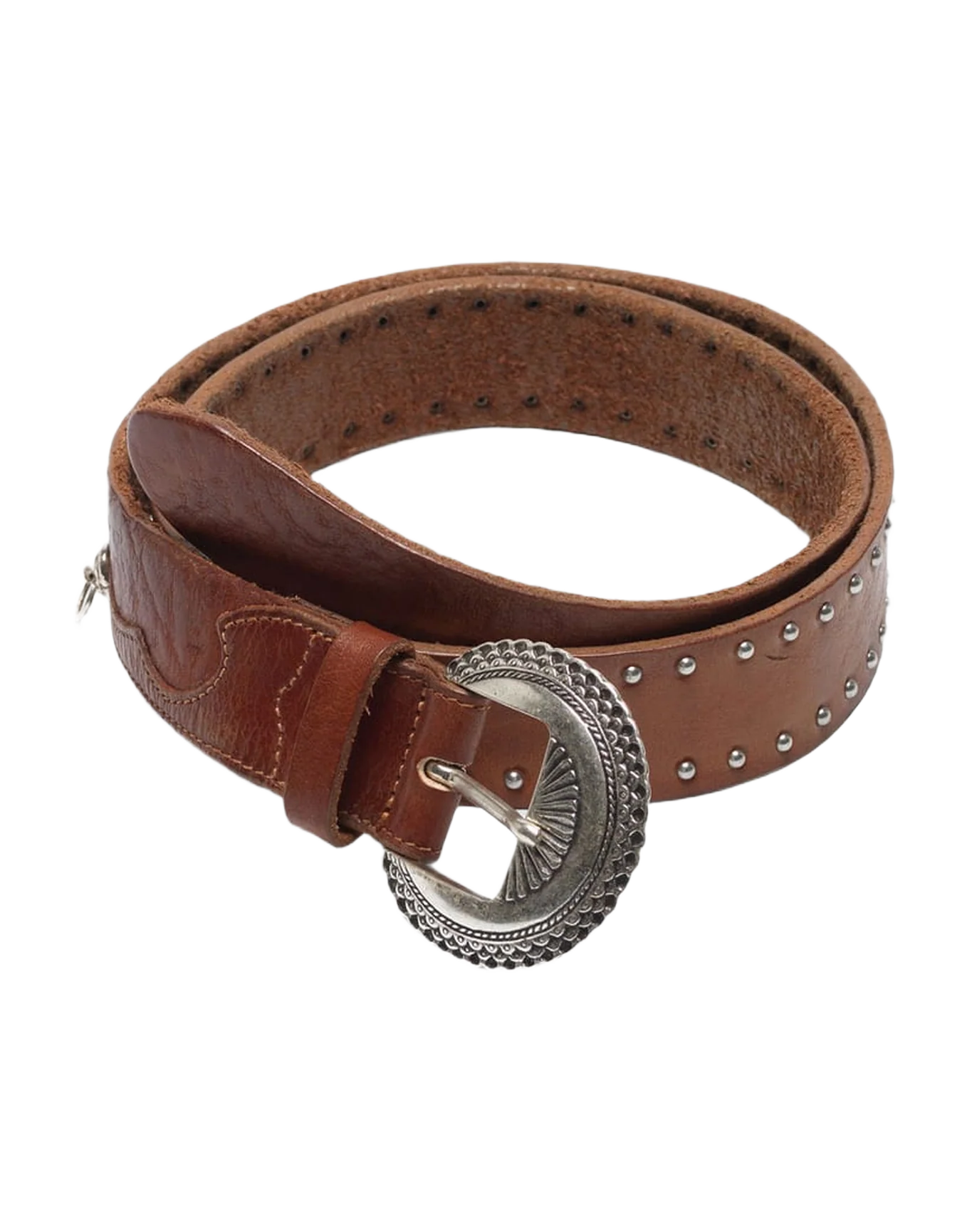 Men | Ranch Brown Leather Belt with Decorative Studs - Image 4