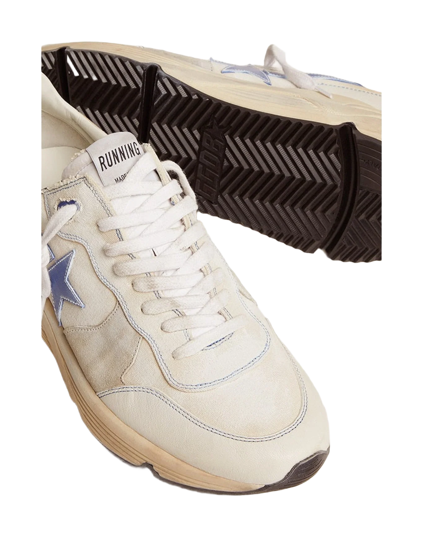 Men | Running Sole Canvas & Nappa with Light Blue Star & Black Heel Tab | Creamy White Ice x White x Blue