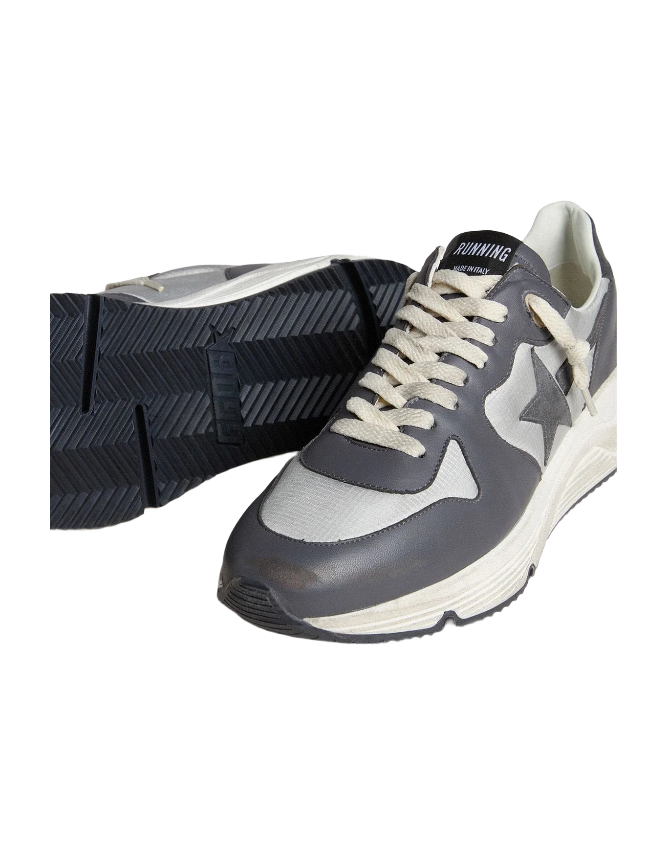 Men | Running Sole Gray Nylon & Black Nappa Leather with A Black Suede Star | Silver x Ebony x Black - Image 2