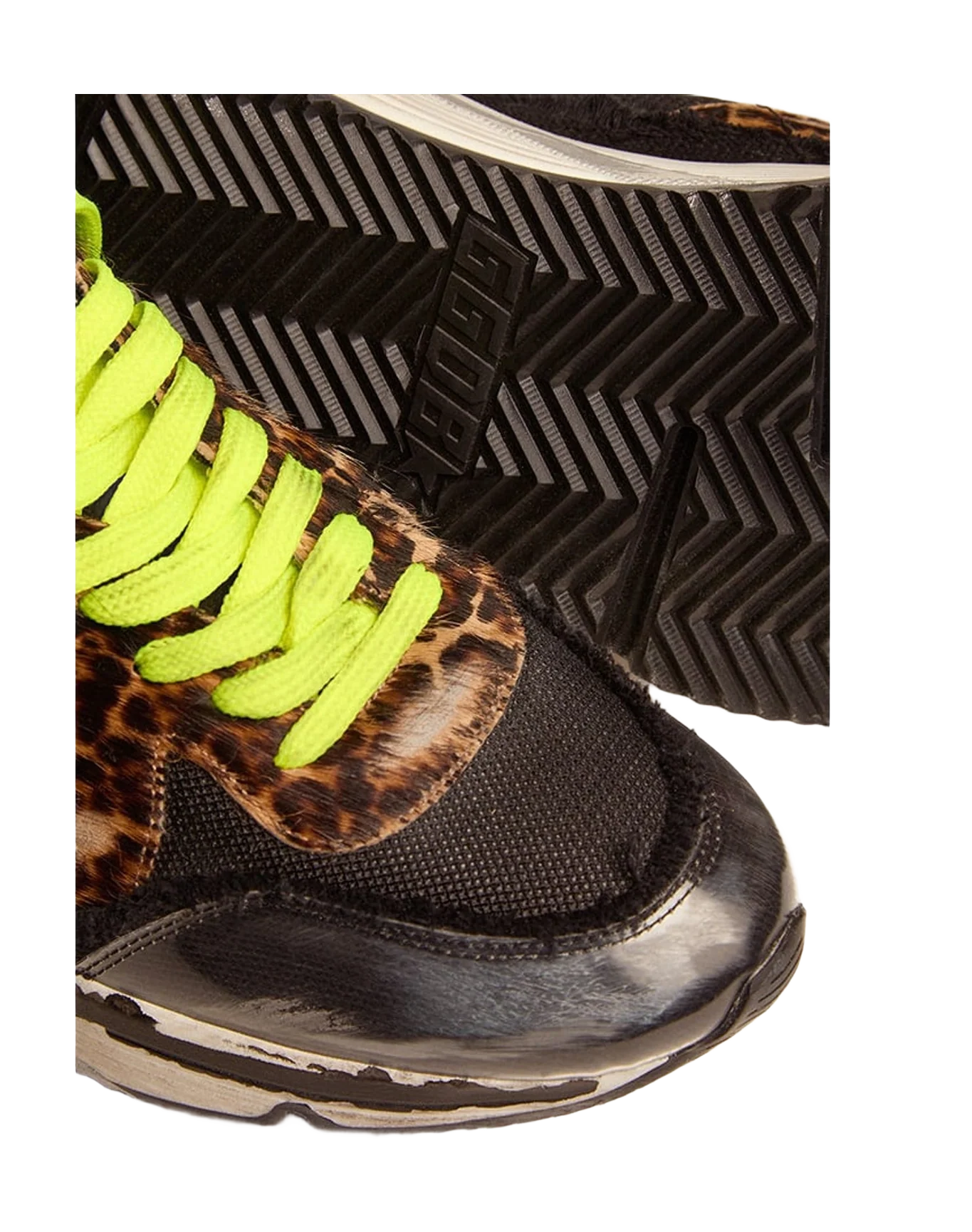 Men | Running Sole Ltd Mesh with Leopard Print Pony Skin Inserts | Black x Silver x Beige Brown Black Leo x Blue