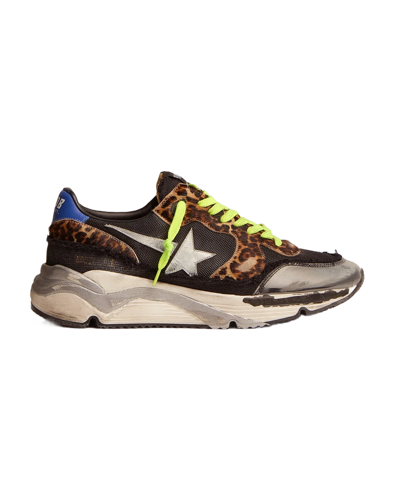 Men | Running Sole Ltd Mesh with Leopard Print Pony Skin Inserts | Black x Silver x Beige Brown Black Leo x Blue - Image 4