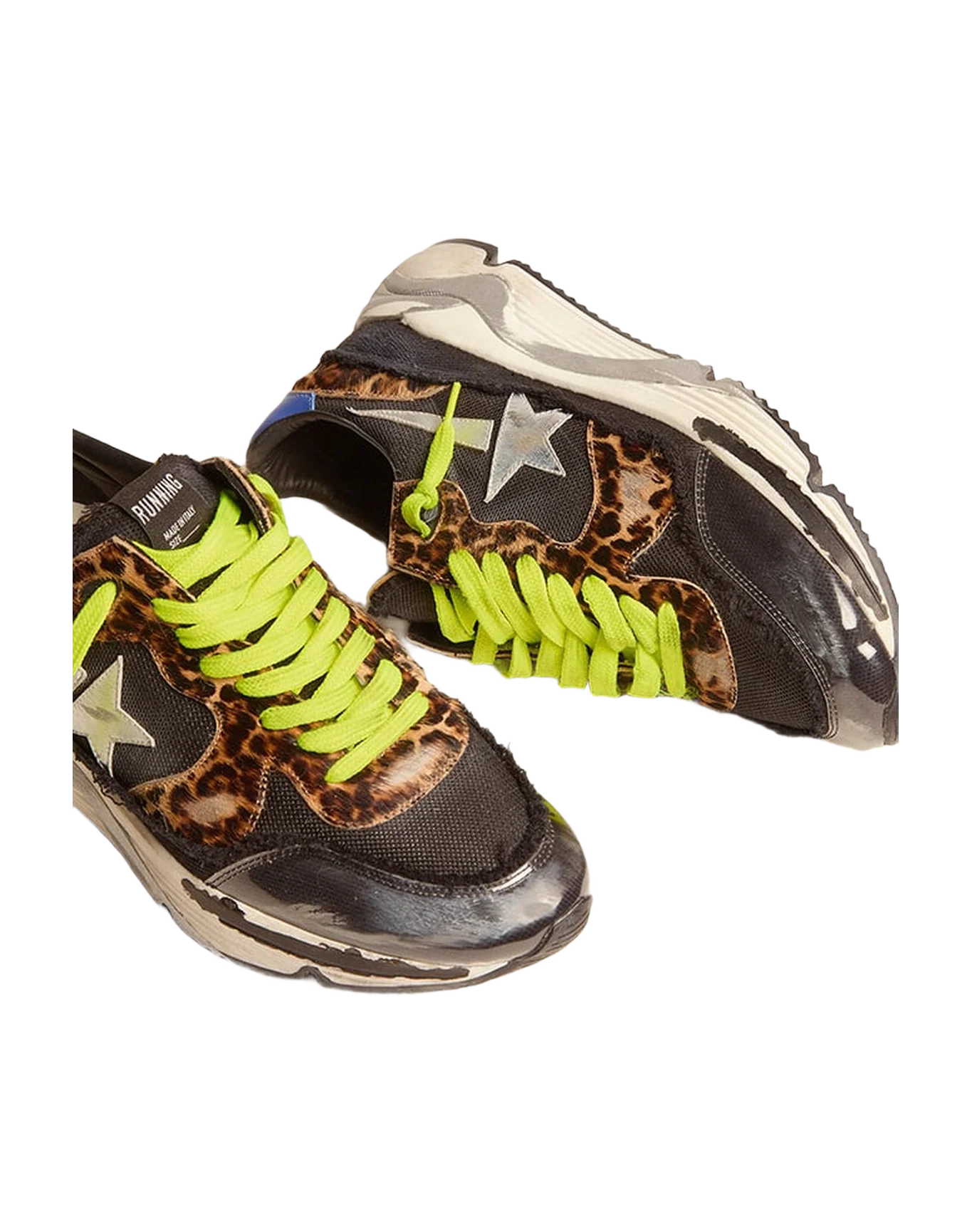 Men | Running Sole Ltd Mesh with Leopard Print Pony Skin Inserts | Black x Silver x Beige Brown Black Leo x Blue - Image 9