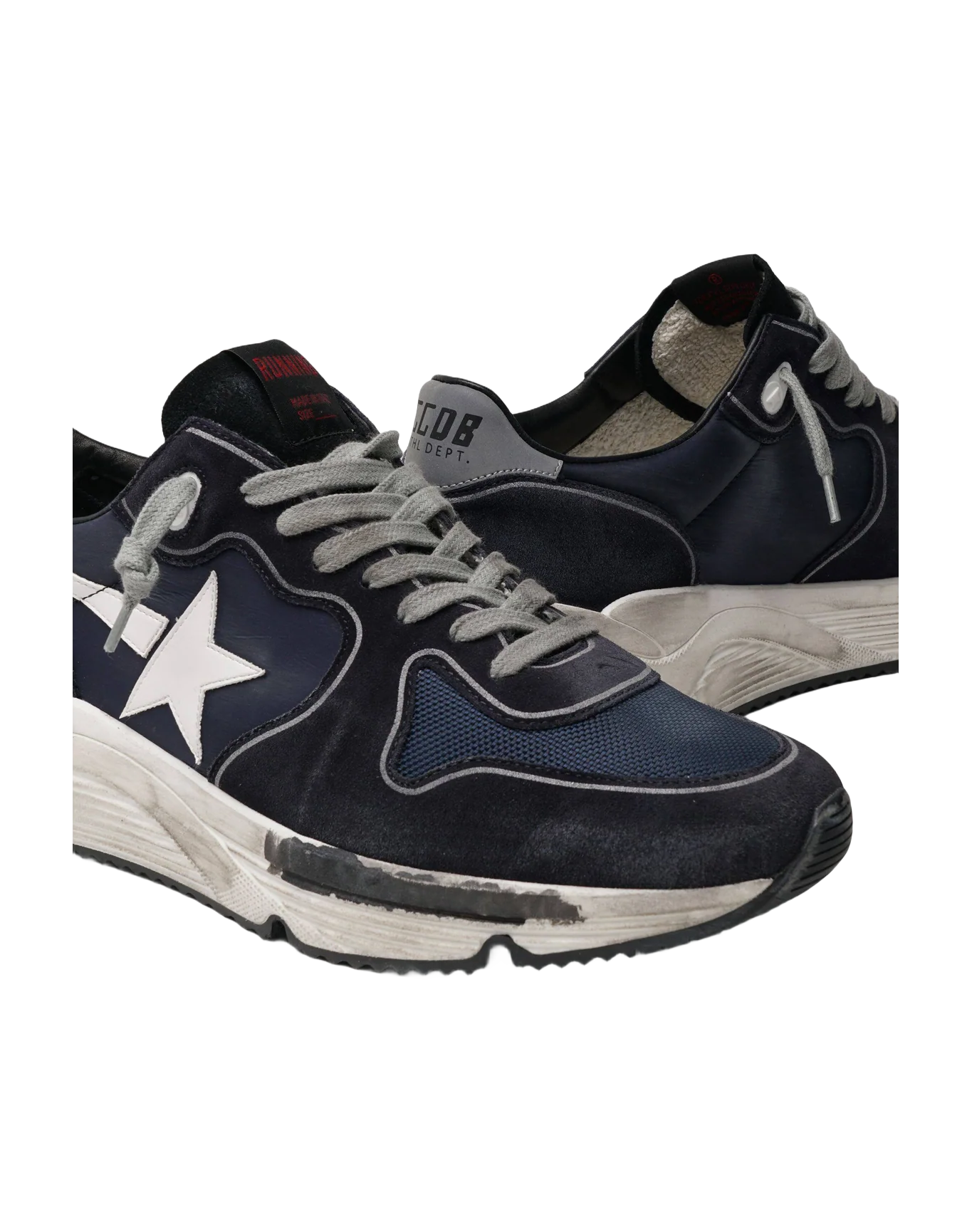 Men | Running Sole Nylon Leather Star Suede Heel | Navy x Deep Blue x White x Silver - Image 2