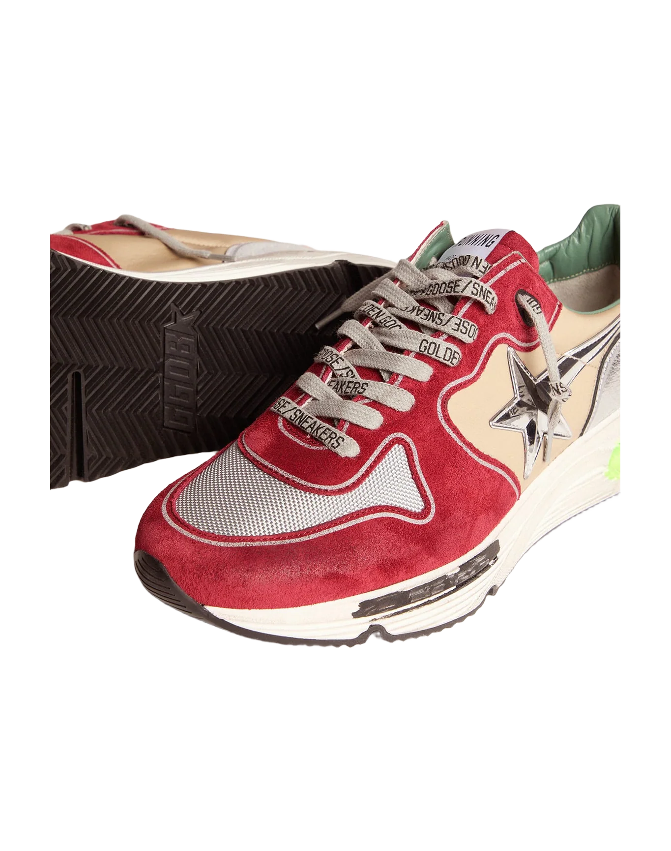 Men | Running Sole Sneakers with 3D Star & Orange Heel Tab | Dark Red x Silver x Beige x Titan - Image 2