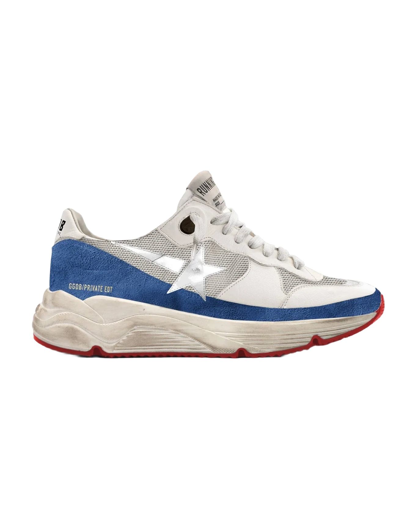 Men | Running Sole White Leather & Blue Suede with Silver Star | White x Silver x Blue