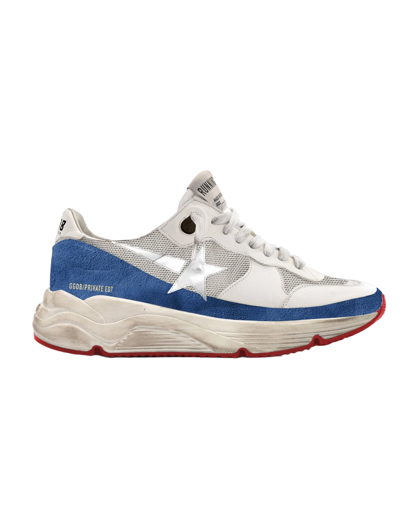 Men | Running Sole White Leather & Blue Suede with Silver Star | White x Silver x Blue - Image 2
