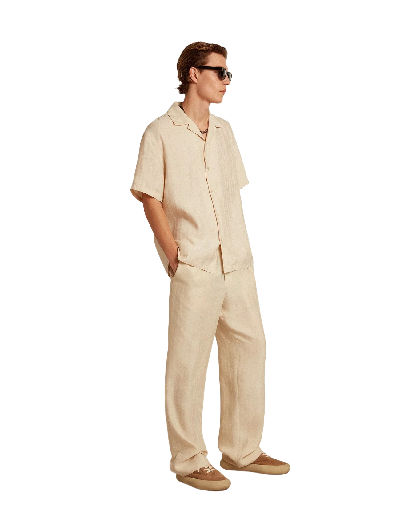 Men | Short-Sleeved Shirt Parchment-Colored Linen | Parchment - Image 3