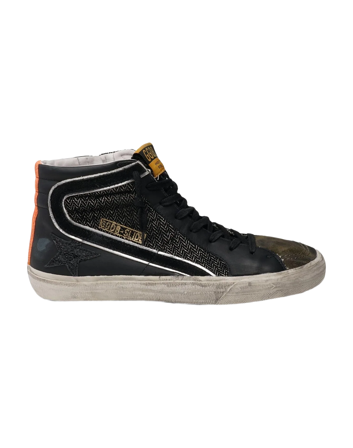 Men | Slide Canvas & Leather Upper Laminated Star | Black x Drill Green x Orange