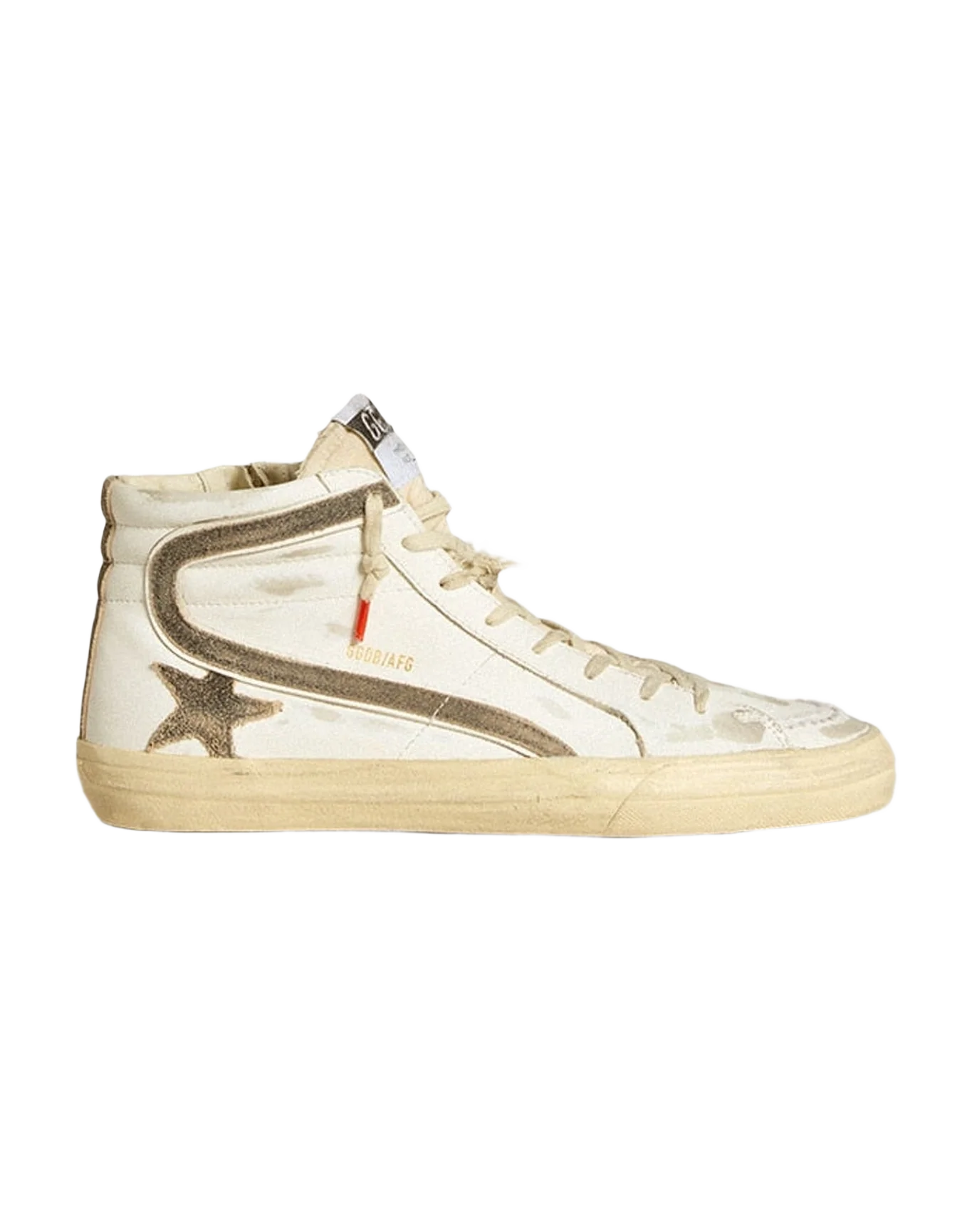 Men | Slide Lab White Leather with Star & Flash Brown Suede | White x Black