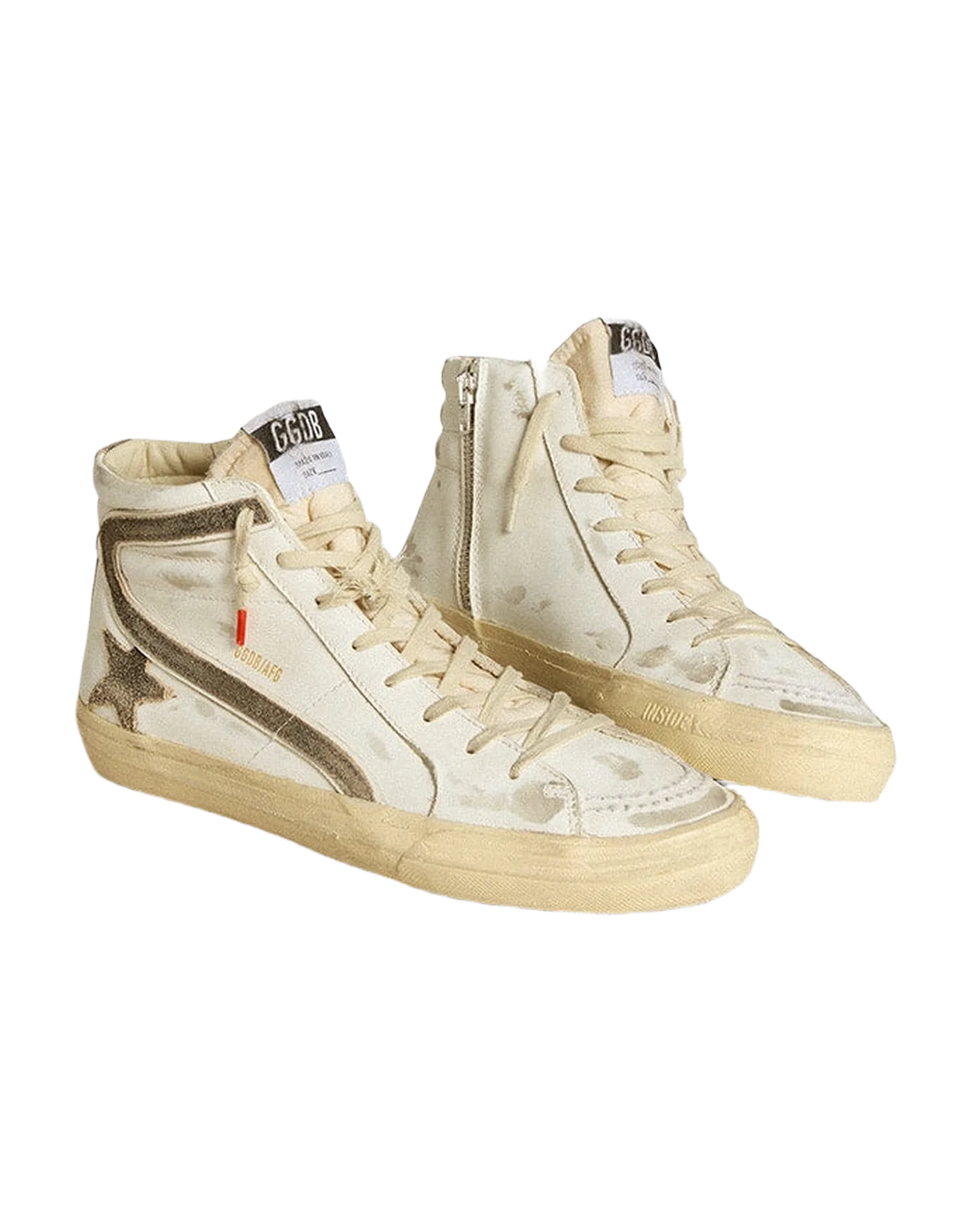 Men | Slide Lab White Leather with Star & Flash Brown Suede | White x Black - Image 3