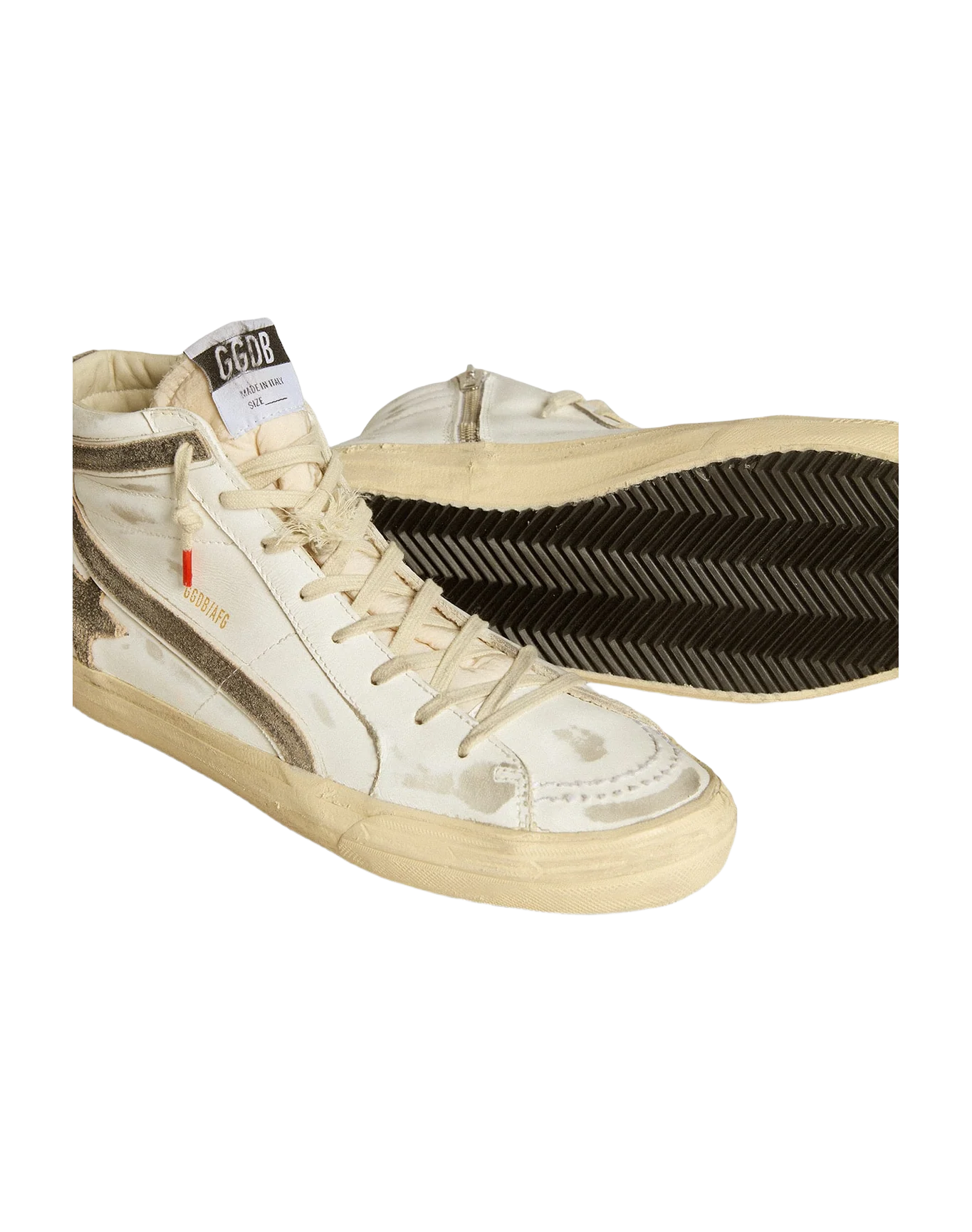 Men | Slide Lab White Leather with Star & Flash Brown Suede | White x Black - Image 5