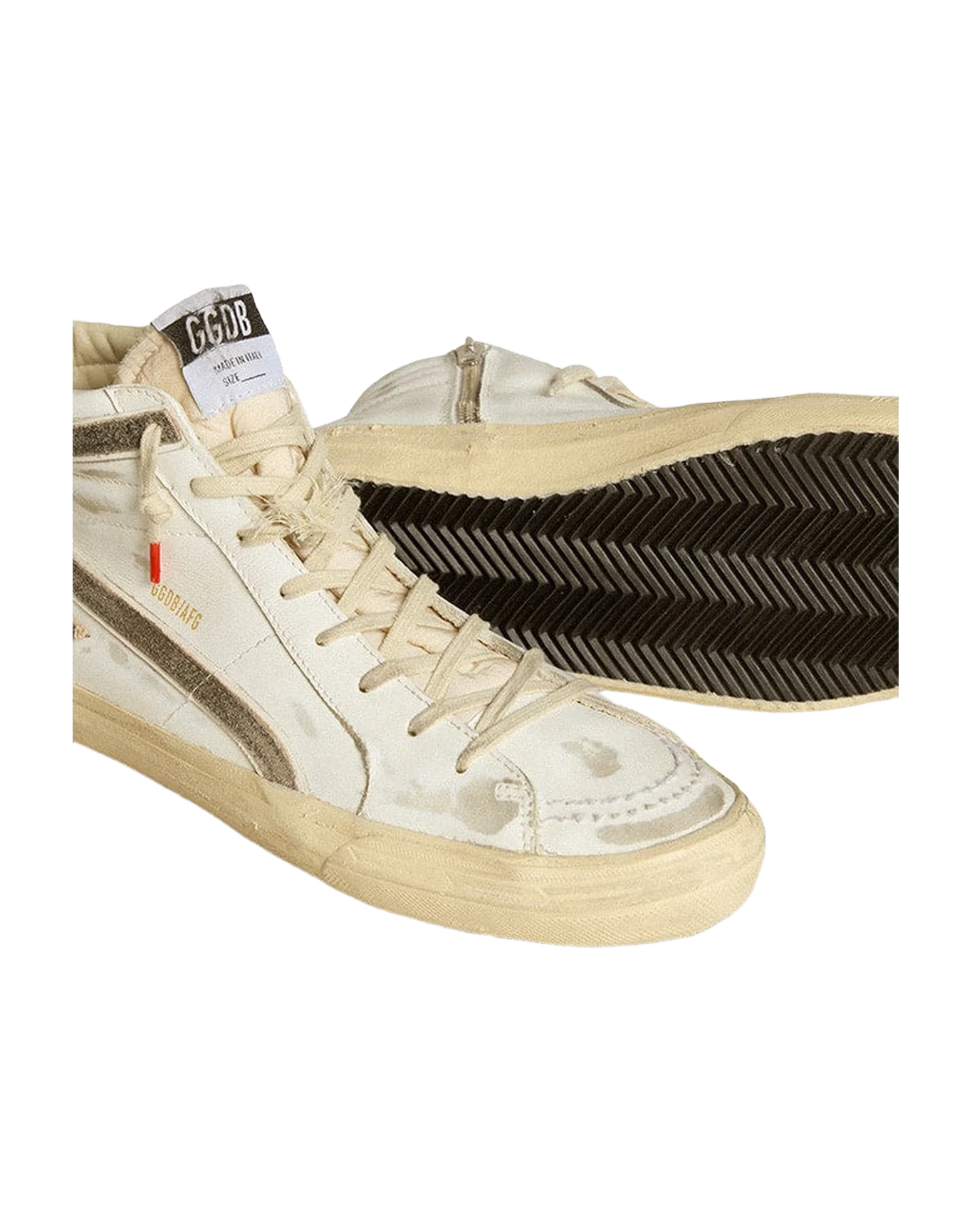 Men | Slide Lab White Leather with Star & Flash Brown Suede | White x Black - Image 8