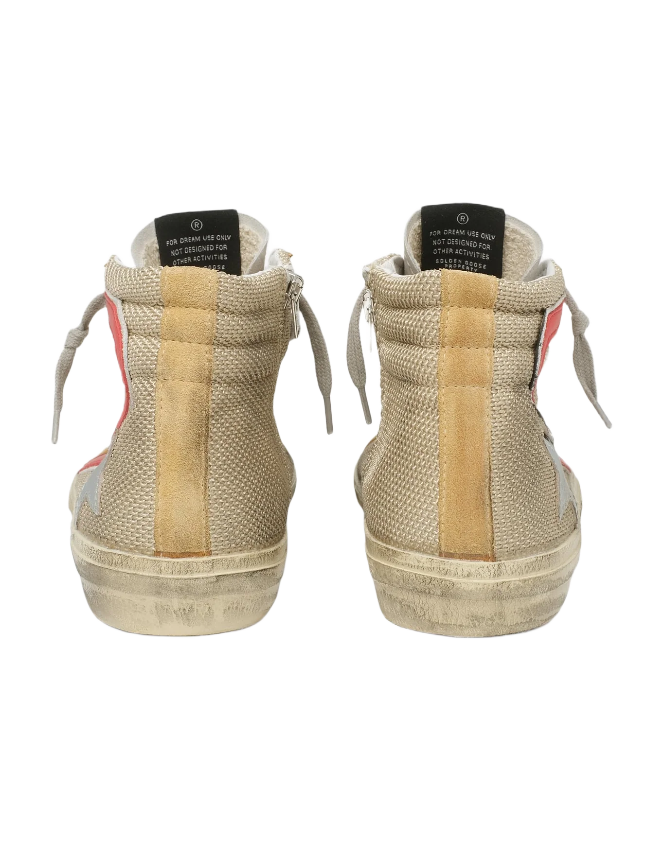 Men | Slide Sneakers Beige Net Upper with Laminated Star & Red Flash | Milk x White x Silver x Red x Sand - Image 4
