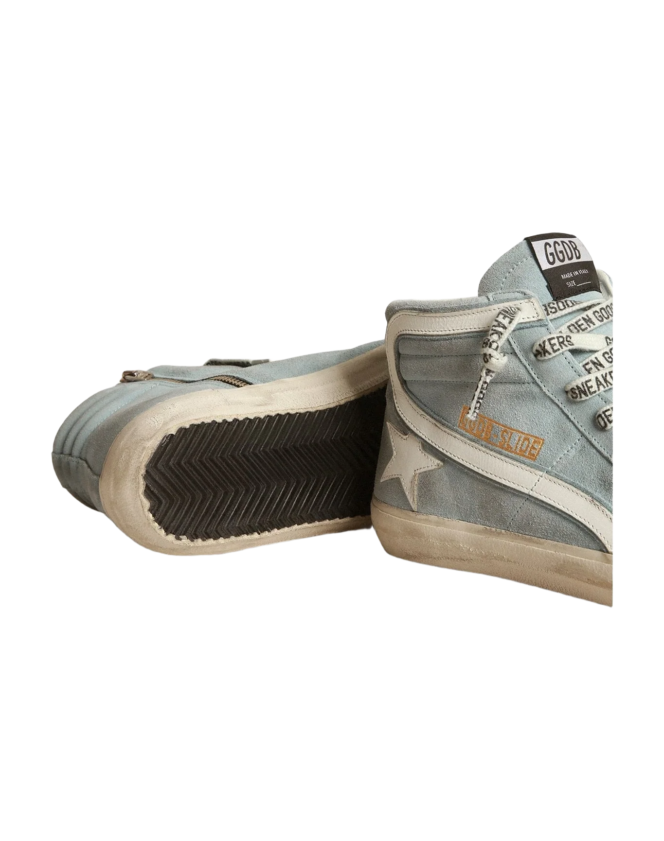 Men | Slide Sneakers Suede with Leather Star | Light Blue x White
