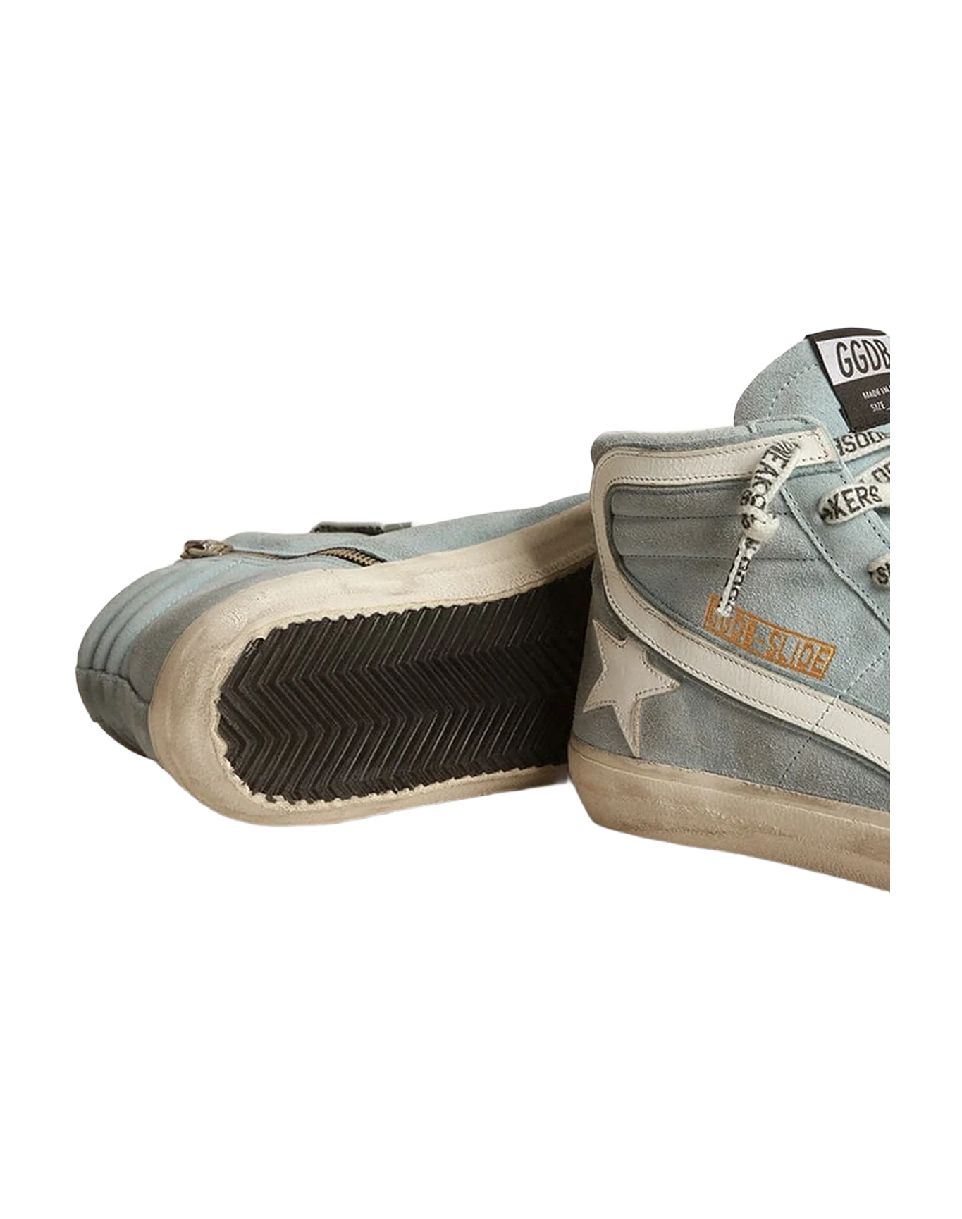 Men | Slide Sneakers Suede with Leather Star | Light Blue x White - Image 6