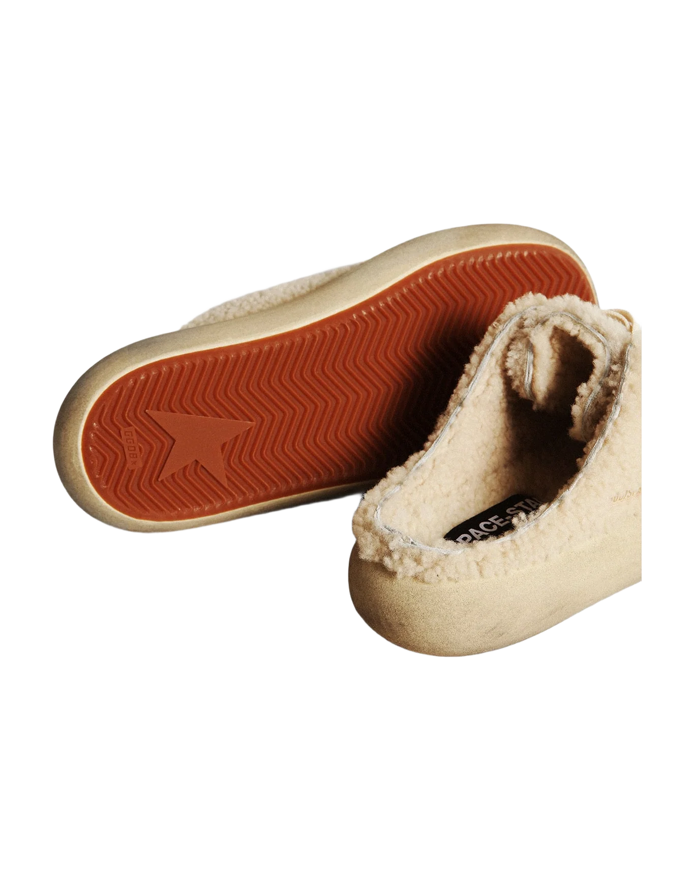Men | Space-Star Sabots Beige Shearling with White Leather Star | Beige x White - Image 10
