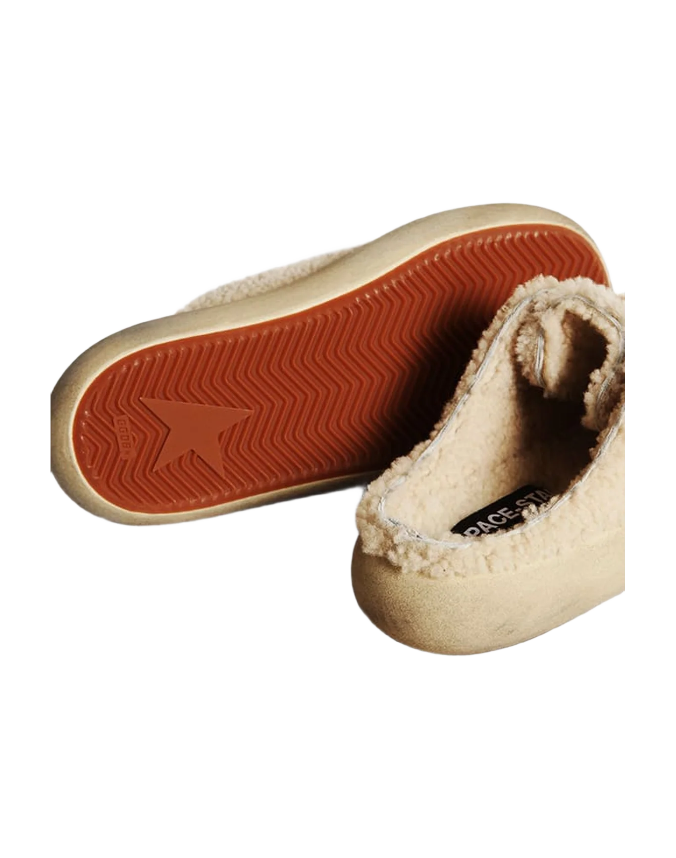 Men | Space-Star Sabots Beige Shearling with White Leather Star | Beige x White - Image 4