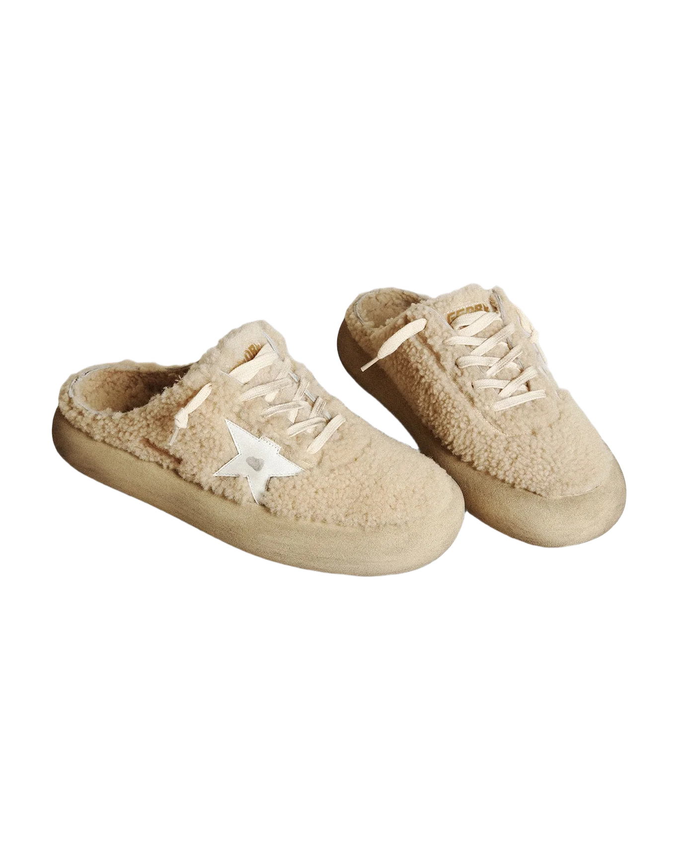 Men | Space-Star Sabots Beige Shearling with White Leather Star | Beige x White - Image 5