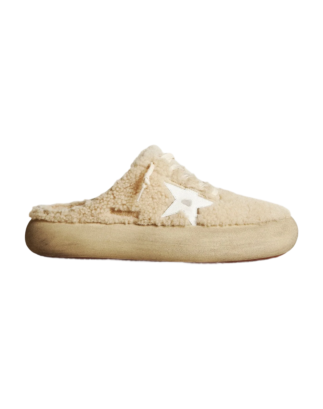 Men | Space-Star Sabots Beige Shearling with White Leather Star | Beige x White - Image 6