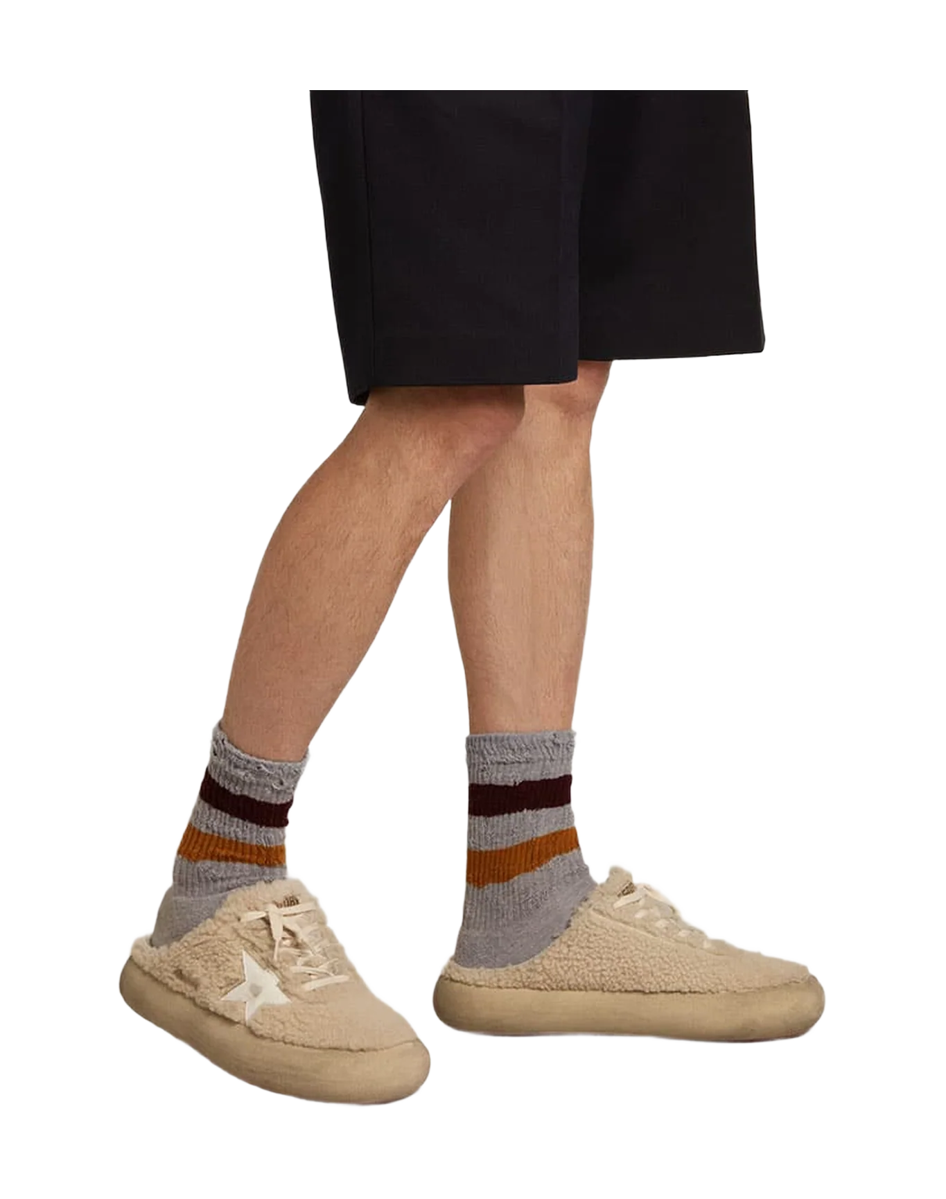 Men | Space-Star Sabots Beige Shearling with White Leather Star | Beige x White - Image 8