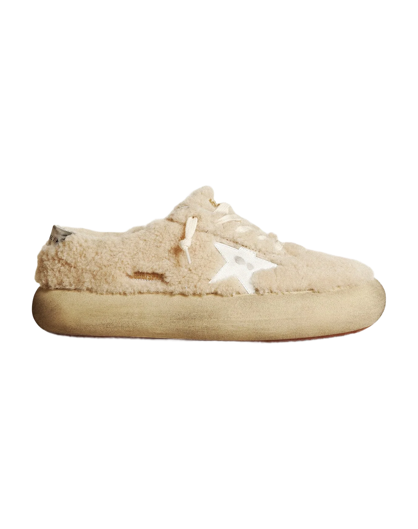 Men | Space-Star Shoes Beige Shearling with White Leather Star & Metallic Leather Heel Tab | Beige x White - Image 8