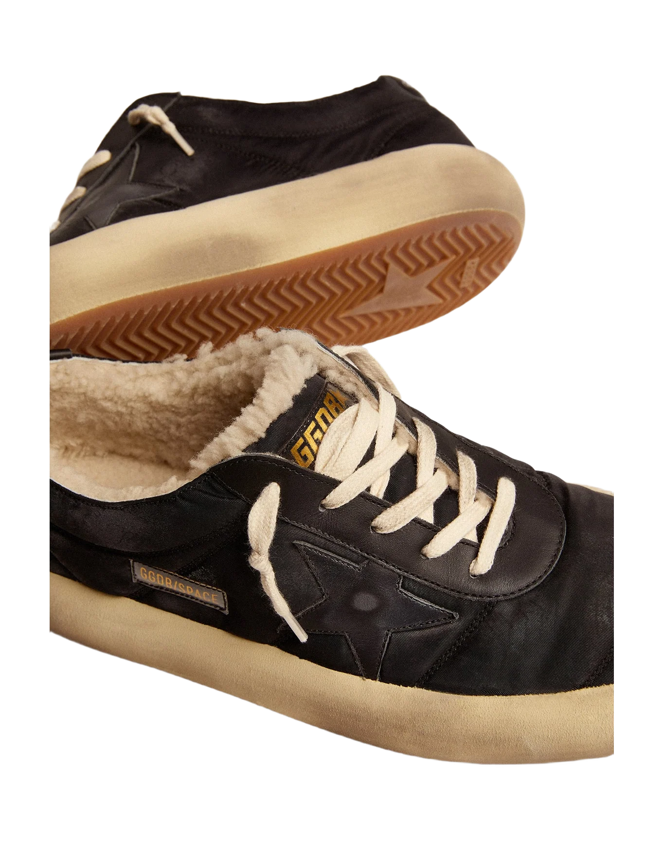 Men | Space-Star Shoes Quilted Black Nylon with Shearling Lining | Black - Image 2