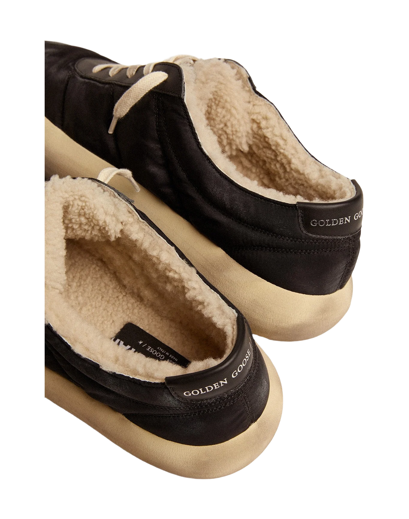 Men | Space-Star Shoes Quilted Black Nylon with Shearling Lining | Black - Image 4
