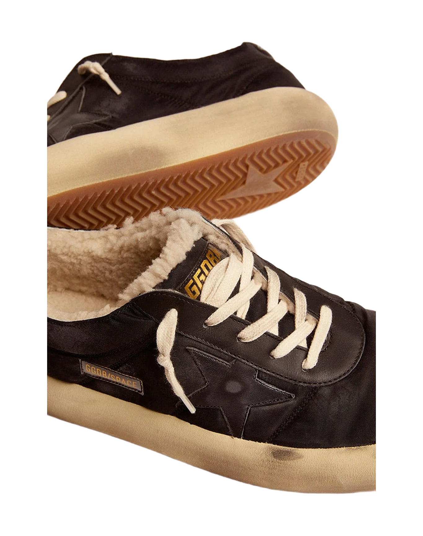 Men | Space-Star Shoes Quilted Black Nylon with Shearling Lining | Black - Image 5