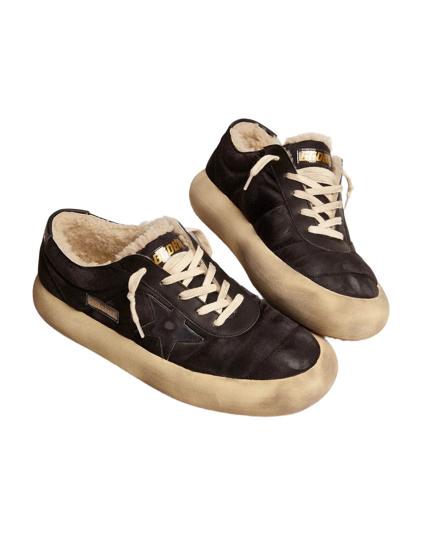 Men | Space-Star Shoes Quilted Black Nylon with Shearling Lining | Black - Image 7